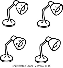 Playful Cartoon Study Lamp Vector with Various Expressions | Cute Minimalist Line Art