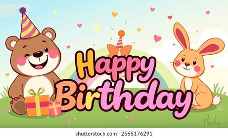 Playful Cartoon Style Happy Birthday Vector Design