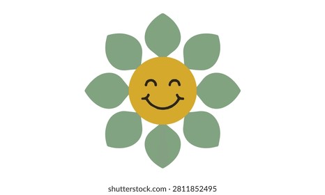 Playful cartoon sun with a happy face surrounded by green leaves representing nature freshness and eco friendliness for outdoor activities and environmental content