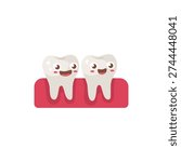 Playful cartoon teeth with smiling faces and sparkles in pink gum base. Ideal for dental care, hygiene, health education, and children’s content promoting clean teeth and oral wellness.