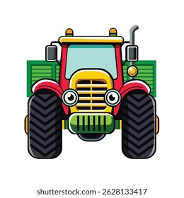 Vetor de trator de desenhos animados brincalhão no fundo branco. perfeito para projetos de equipamentos agrícolas, construção, transporte e terras agrícolas.