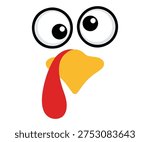 A playful cartoon turkey face with big eyes and a colorful beak, perfect for branding and commercial use.