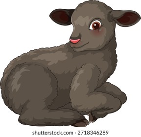 Vetor de desenhos animados lúdico de um cordeiro preto fofo com grandes olhos enrolados e descansando.