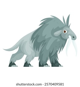 Playful cartoon yak with large horns and thick shaggy fur, illustrated in a colorful and cheerful style on a white background. Cartoon Yak Illustration with Shaggy Fur