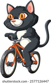 A playful cat cycling on an orange bike