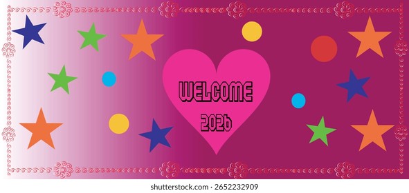 Playful Cat Illustration with Welcome and Love Message in Bright Colors