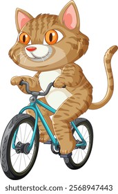 A playful cat joyfully rides a blue bicycle