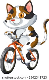 A playful cat joyfully rides a bright bicycle