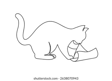 Playful cat line drawing minimalist pet illustration