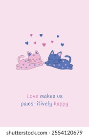 Playful Cat Love Greeting Card, Cute Valentine's Day Cat Couple Card