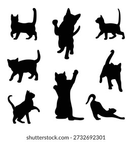 Siluetas de gato juguetón en movimiento