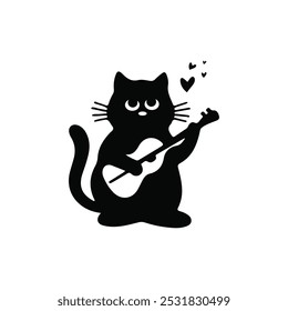 Playful Cat Strumming Guitar—Colorful Sticker Illustration with Whimsical Musical Theme