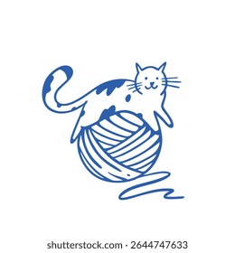 A Playful Cat with a Yarn Ball Adorable Illustration of a Cute Feline Character