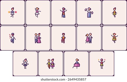 Playful characters in diverse activities vector icon collection set