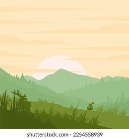 Playful, Charm, Multi Soft Colored Wildlife Deer Nature Scenery Background Illustration #1