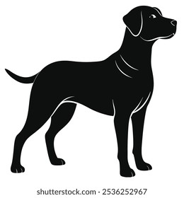 Una Ilustración vectorial de perro juguetona y encantadora, mostrando un canino feliz con ojos brillantes y una cola meneante. Ideal para diseños, logotipos y Materiales promocionales relacionados con mascotas.