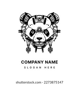 playful and charming logo design featuring a hand-drawn illustration of a panda head