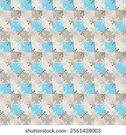 Playful checked Christmas seamless vector texture with snowflakes. Elegant pattern for wrapping paper, textile and paper prints, greeting cards and gift boxes.
