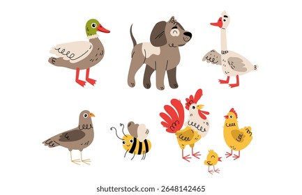 A Playful and Cheerful Illustration of Farm Animals and Wildlife in a Vibrant Setting
