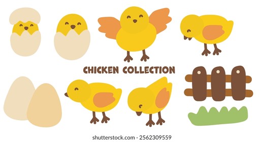 Playful Chicken Collection Illustration .