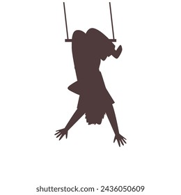 A playful child silhouette on a swing, captured mid-swing in a simple, charming vector illustration, perfect for childhood themes and park settings.