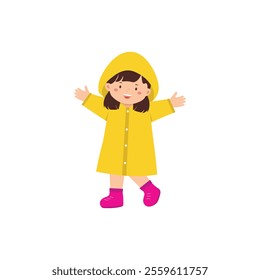 Playful Child in Yellow Raincoat Illustration