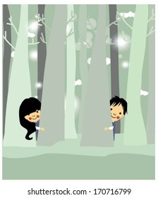 Playful children outdoors vector background