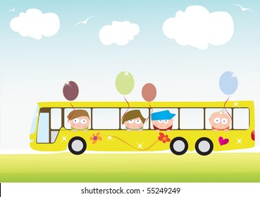 Playful children in a schoolbus