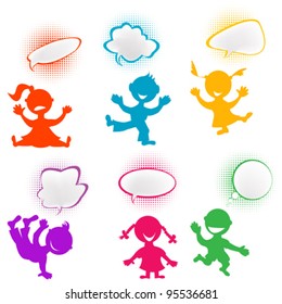 Playful children silhouettes with chat bubbles