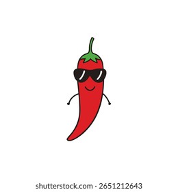 Playful chili pepper cartoon with cool sunglasses expression Vector illustration