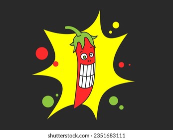 Playful Chili Pepper - A vibrant, vector flat illustration of a mischievous chili pepper character. With a fiery red hue, this playful pepper adds spice to your designs. Perfect for culinary, food.