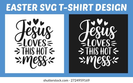 Verspielte christliche Ostertypografie T-Shirt-Design mit handgeschriebenem Text und Herzakzenten. Saubere schwarz-weiße Vektorgrafik, die Glaube, Anmut und Humor ausdrückt, ideal für Bekleidung, Geschenke und Drucke.