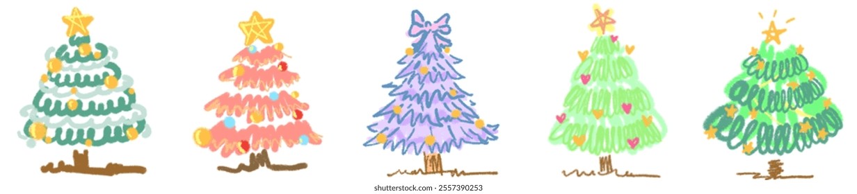 Playful Christmas Tree Artwork Collection: Unique Holiday Decorations for Seasonal Cards, Event Designs, and Festive Celebrations