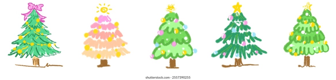 Playful Christmas Tree Artwork Collection: Unique Holiday Decorations for Seasonal Cards, Event Designs, and Festive Celebrations