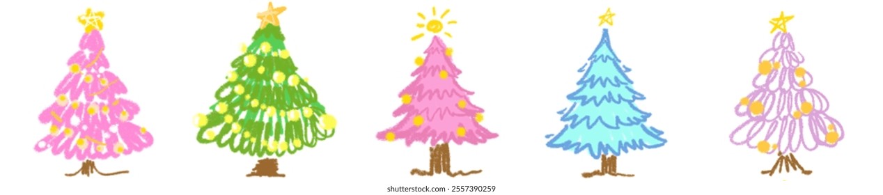 Playful Christmas Tree Artwork Collection: Unique Holiday Decorations for Seasonal Cards, Event Designs, and Festive Celebrations