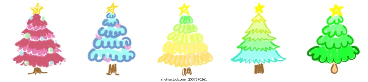 Playful Christmas Tree Artwork Collection: Unique Holiday Decorations for Seasonal Cards, Event Designs, and Festive Celebrations