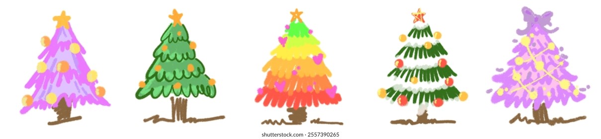 Playful Christmas Tree Artwork Collection: Unique Holiday Decorations for Seasonal Cards, Event Designs, and Festive Celebrations