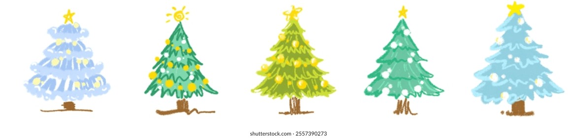 Playful Christmas Tree Artwork Collection: Unique Holiday Decorations for Seasonal Cards, Event Designs, and Festive Celebrations