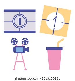 Playful Cinema Scene with Popcorn Flat Film and Acting Theme