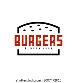 A playful and clean logo design featuring a stylized burger icon in a simple sticker-style layout, ideal for fast food branding. Perfect for burger shops, food trucks, snack bars, and casual dining 