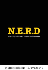 Um gráfico vetorial lúdico e inteligente apresentando a palavra Nerd para fãs de tecnologia, ciência e aprendizagem acadêmica.