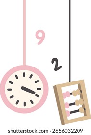 Combinación lúdica de reloj y ábaco que ilustra la gestión del tiempo, las matemáticas, la educación, las herramientas del aula y las ayudas de conteo tradicionales para fines de aprendizaje y enseñanza.