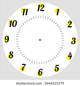 Playful Clock Face with Yellow Circles and Script Numbers