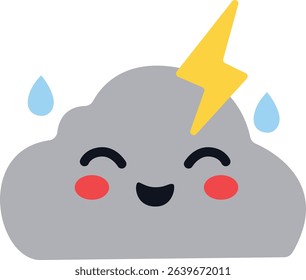 A playful cloud with lightning and rain, perfect for stormy weather designs, adding a cute twist to lightning-themed graphics.

