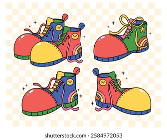 Playful Clown Shoes Clowncore Cartoon Hand Drawn Doodle Set