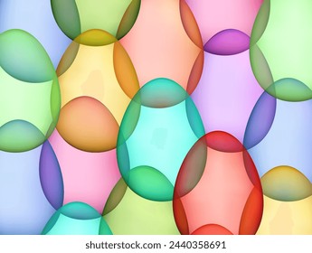 A playful collage of overlapping Easter eggs in a multitude of soft hues, creating a joyful and colorful composition perfect for the spring season.