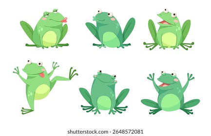 A playful collection of cartoon frogs for engaging and fun designs and illustrations