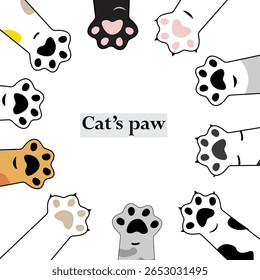 A playful collection of diverse cat paws in various colors in the circle style, perfect for pet-themed design.