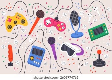 playful collection of retro and modern gaming and audio gadgets