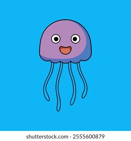 Playful and Colorful Cartoon Jellyfish Vector for Underwater-Themed Designs